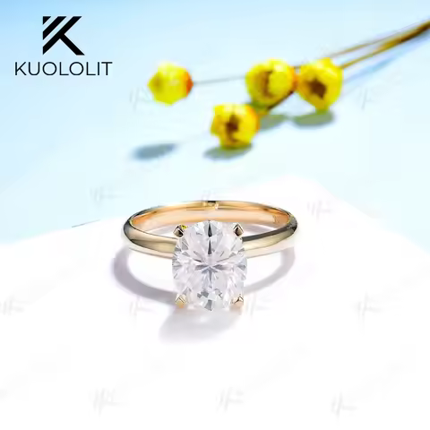 Kuololit Solid 18K 14K Yellow Gold Moissanite Diamond Ring for Women 3CT Oval Cut White Gold Rings f
