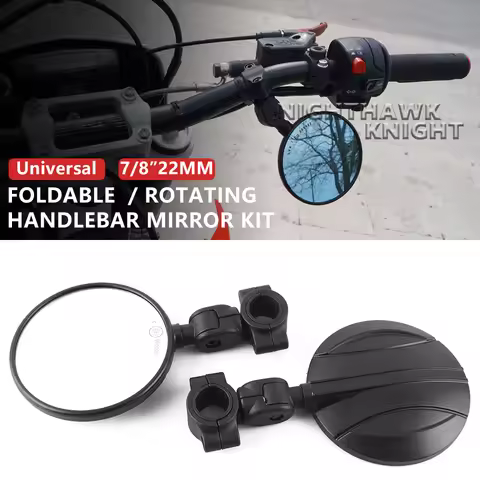 Universal Motorcycle 7/8“22MM Handlebar Rearview Mirror Rotation Adjustment Side Round Mirror For Di