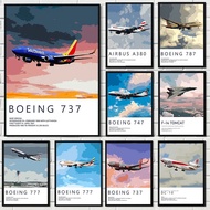 Famous Military Air Force Boeing-737 Airbus-A380 Aircraft Aviation Poster Canvas Painting Wall Art P