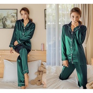 ST103 Smooth Silk Satin Pajamas Set Unisex Long Sleeve Sleepwear Satin Nightwear / Baju Tidur Kain Satin