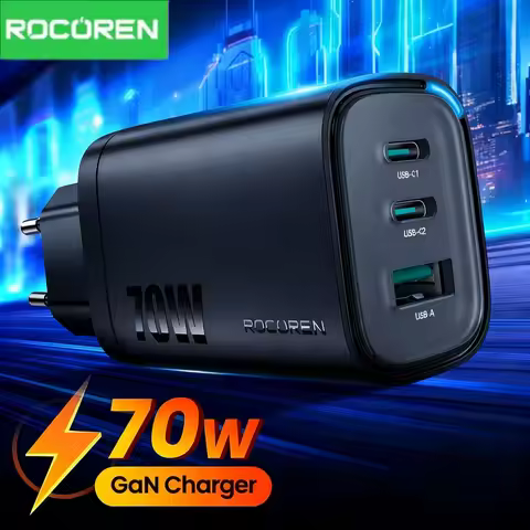 Rocoren 70W GaN USB Type C Charger QC PD 3.0 USBC Fast Charging USB Charger For iPhone 17 Pro Xiaomi