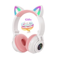 2024Cute Cat Wireless Headphones With Mic, Pink Girls LED Phone Gamer Bluetooth Headsets Kids Gaming