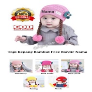 Kupluk Bayi/Anak Perempuan Kepang Rambut Wig Custom Nama