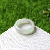 White Jade Ring With Green Apple Glass Texture Size 53mm.