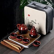 BJDST Portable Tea set include 1 Teapot 4 Teacups 1 Tea caddy teapot kettle,Chinese Travel Ceramic Portable Teaset with bag