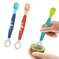 JoyNa - 2合1雙頭不鏽鋼刮勺 矽膠湯匙 安全刮勺設計-綠色