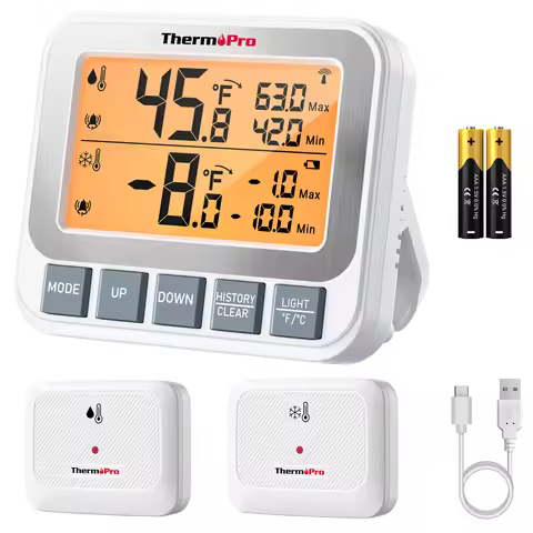 ThermoPro TP210B 150M Wireless Refrigerator/Freezer Thermometer with Alarm Function, Rechargeable Ba
