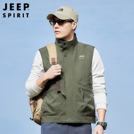 JEEP Jeep 2025เสื้อแจ็คเก็ตตกปลาผู้ชายเสื้อกั๊กอเนกประสงค์ใส่กลางแจ้งคอตั้งกันลมแห้งเร็วแห้งเร็ว