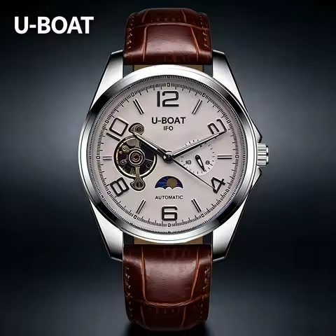 U-BOAT IFO Series Skeleton Automatic Mechanical Watch with Moon Phase and Calendar for Men