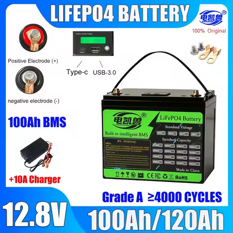 DIANKAISHOU 12V 100Ah 12.8V LiFePO4 Battery Portable Rechargeable Built-in Intelligent BMS System De