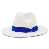Fedora Hats for Women Flat Top Panama Church Wedding Ribbon Band Hat Men Felt Jazz Hat