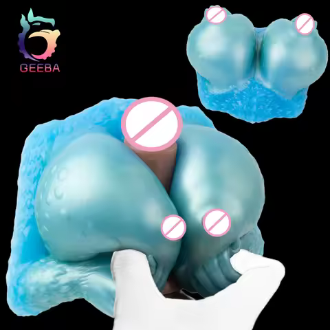GEEBA Lifelike Dual Breast Men's Masturbator Fantasy Blue Silicone Masturbation Sleeve For Men 18+ M