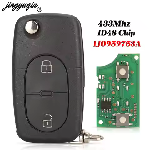 jingyuqin 1J0959753A 433Mhz Flip Remote Car Key ID48 Chip For VW Volkswagen Golf 4 Passat MK4 Seat F