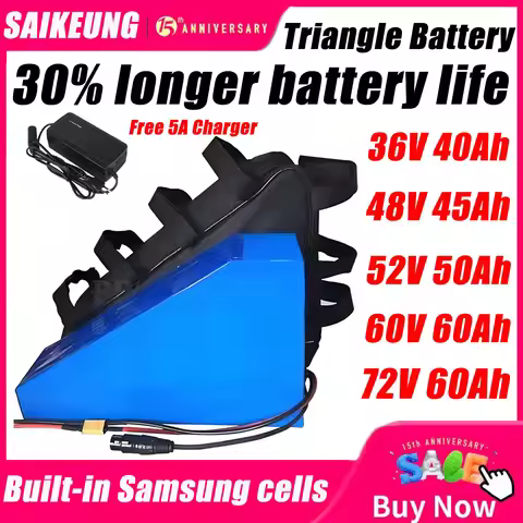 Original Ebike Battery 52V 48V 72v 45ah Triangle Lithium Battery Pack 20 25 30ah 35 40ah 50 60ah For