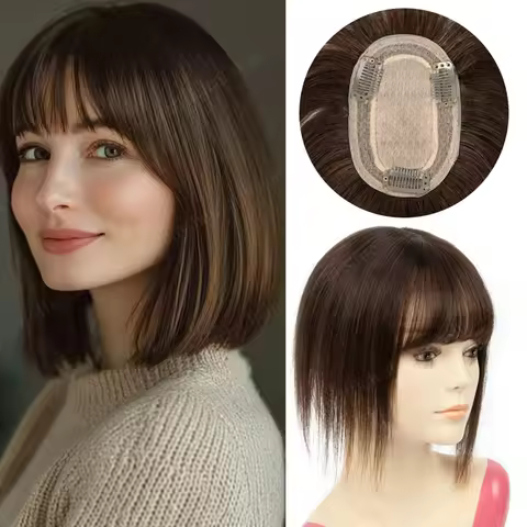 8"-14" Real Human Hair Topper 8x12cm Breathable Hair Base Natural Straight Hair Pieces for Women Hai