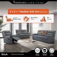 【FREE SHIPPING】HOMURA Furniture ELLA 1R+2+3 EASY CLEAN Fabric Recliner Sofa Set / Velvet Fabric / 12