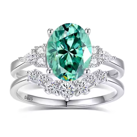 FIRERING 100% Genuine 7x9MM Oval Moissanite Two Rings 2ct with Certificate Laboratory Diamond Band W
