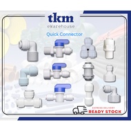[TKM] ONE TOUCH WATER FILTER PURIFIER FITTING CONNECTOR FOR RO TUBE TEE/ELBOW/STOP COCK/MALE ELBOW/Y