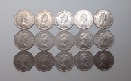 香港女皇頭 硬幣 十角形5元 五元 15枚