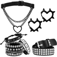 7 Pcs Punk Goth Jewelry Emo Bracelets Belt Choker Spike | 80s Gothic Punk Outfit, Studded Leather Be