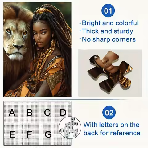 1000 Fun DIY Puzzles - Charming Lady with Long Hair and Golden J Shape (6) Educational Game, 19.7x27