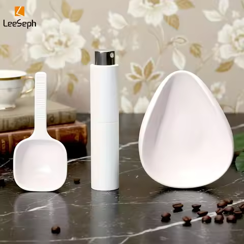 Leeseph Coffee Bean Dosing Cup and Spoon Set, Ceramic Dosing Vessel/Single Dose Measuring Tray Kit f