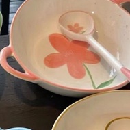 Bunga Seramik Buah Salad Mangkuk dengan Pemegang Kreatif Pasangan Sup Mangkuk Sup Mangkuk dengan Sudu Mangkuk Sarapan Set Pelajar Ramen Mangkuk Pinggan Mangkuk