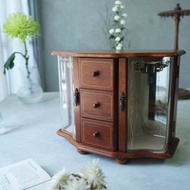 日本雜貨古道具-昭和原木八角形三層抽屜雙開門收納櫃珠寶盒