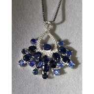#A447 100% Natural Blue Sapphire Pendant Plated 14K White Gold H26.8m (FreeNecklaceChain)