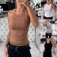 Solid Color Round Neck Ribbed Camisole Tank Top Women Summer Basic Elastic O Neck Top Plus Size