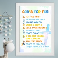 ❮SG Seller❯ Kids Christian Bible Verse Wall Art in White Frame Ten Commandments