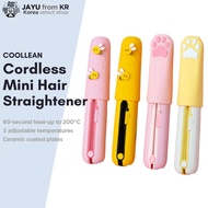 [COOLLEAN] cordless mini hair straightener – 60-sec heat up / 3 temp settings / portable fringe iron