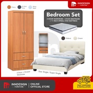 (FREE PILLOW) Bedroom Set Includes Wardrobe/Bed Frame/Mattress In Single And Super Single Size.Free Installation