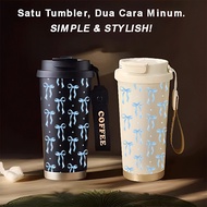 Tumbler Coquette Ribbon 500ml Stainless Steel 316 Portable Drinking Bottle Simple Stylish & Aestheti