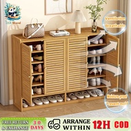 6/7/8Layers Bamboo Shoe Cabinet 60/90/120CM Shutter Door Shoe RackOrganizer