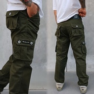 Meaning Circle Cargo Men's Long Loose Fit Twill Thick Non Stretch Premium Original Army