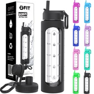 32 oz Glass Water Bottle with Straw Lid, Time Marker, Sleeve & Extra Lid - Motivational, Wide Mouth 