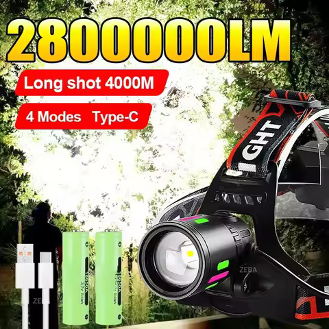2800000LM Most Powerful LED Headlight 600W Ultra Bright Headlamp 4000M Rechargeable Head Flashlight 