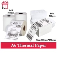 350pcs King Roll Thermal Sticker A6 Paper Roll Airway Bill Sticker Thermal Label AWB Consignment Note 订单打印纸 TS01