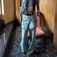 Shanmieleng European American Style 2yk Hot Girl Design Detachable Fake Two-Piece Ripped Denim Culot
