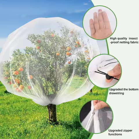 Large Fruits Tree Netting Cover with Zipper and Drawstring Garden Insect Netting Transparent Bird Pl
