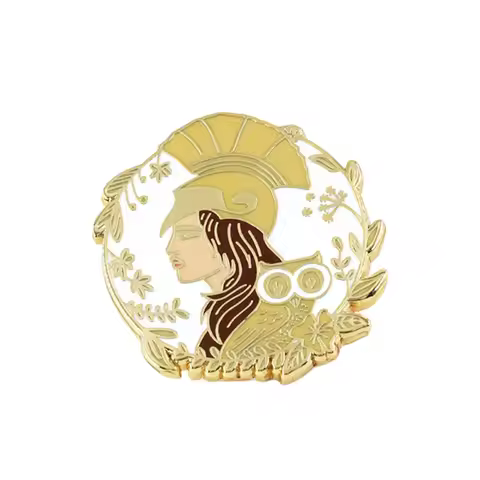 Athena Greek mythology wisdom war art goddess enamel brooch olive tree owl helmet metal pin badge de