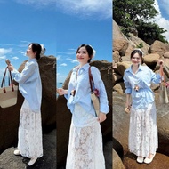 NN67- set of designs, loose plain shirt with flared lace skirt