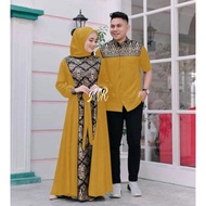 IMPOR Gamis Batik Kombinasi Polos Tearu 222 Modern Couple Baju Muslim