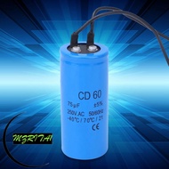 MARITA1 AC Motor Capacitor, Round Shape Wire Lead CD60 Capacitor, Durable 75uf 250V AC Starting Capa