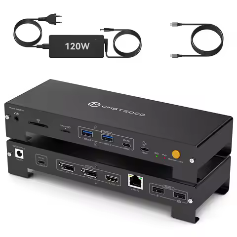 USB C Laptop Docking Station 3 Monitors 4K@60Hz with 120W Power Supply 15-in-1 Thunderbolt Dock for