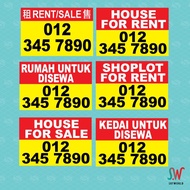 SALE RENT BANNER / SEWA JUAL BANNER / HOUSE FOR RENT HANGING BANNER
