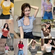 Women’s Crop Top Shirt Vietnam Mix Design Borong Murah | New Stock Borong Random