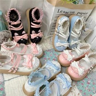 Cute Lolita Shoes Blue Pink jk Shoes Flat Round Toe Mary Jane Shoes Small Leather Shoes Women蓝粉洛丽塔jk