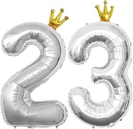 40 Inch Silver Crown Number 23 Balloons, 23th Large Foil Helium Balloons, Gold 23th Celebration Deco
